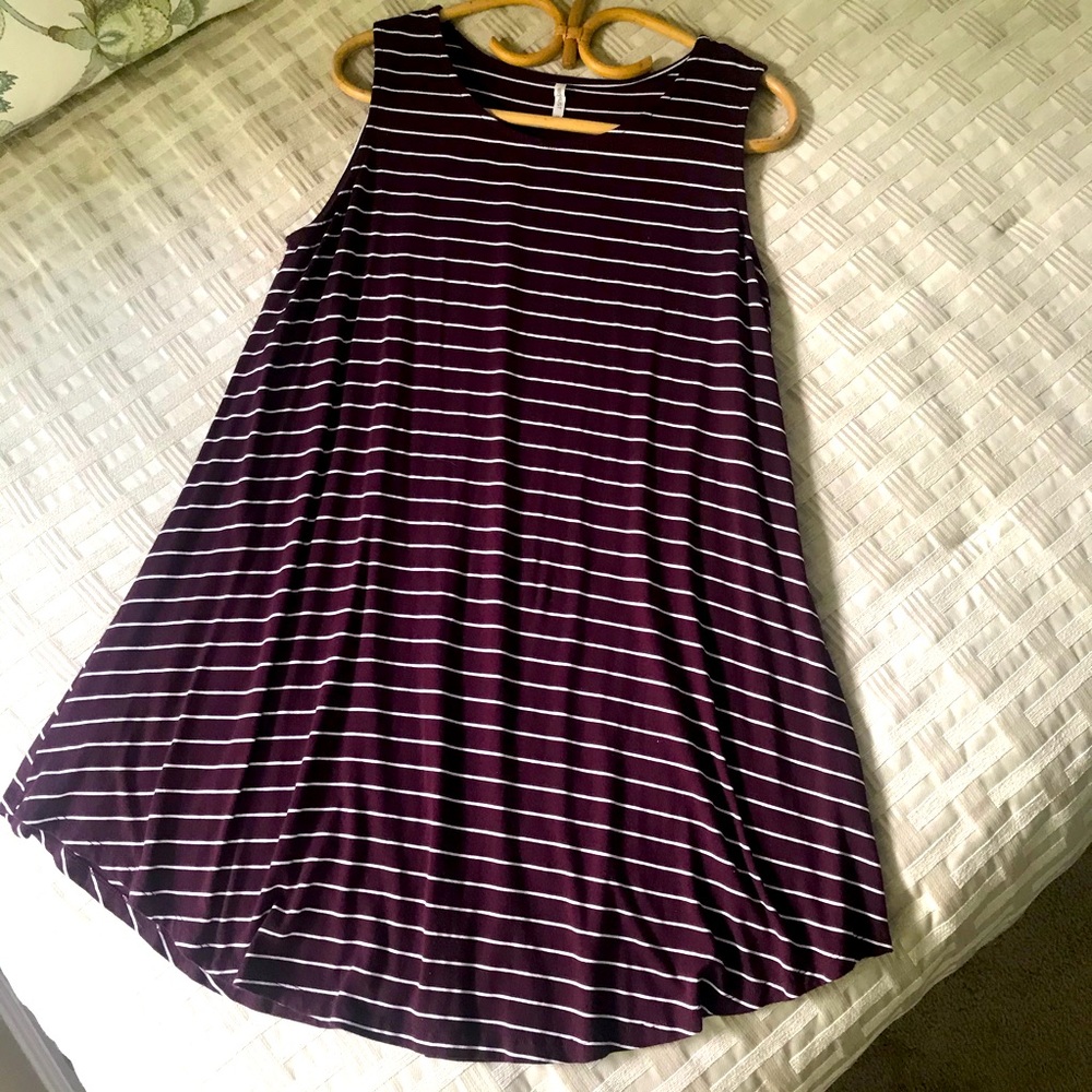 Burgundy & White Striped Swing Dress